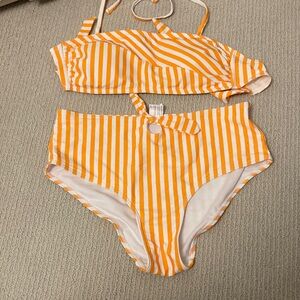 Multi-Way Sz 12 Orange White Striped Bikini
